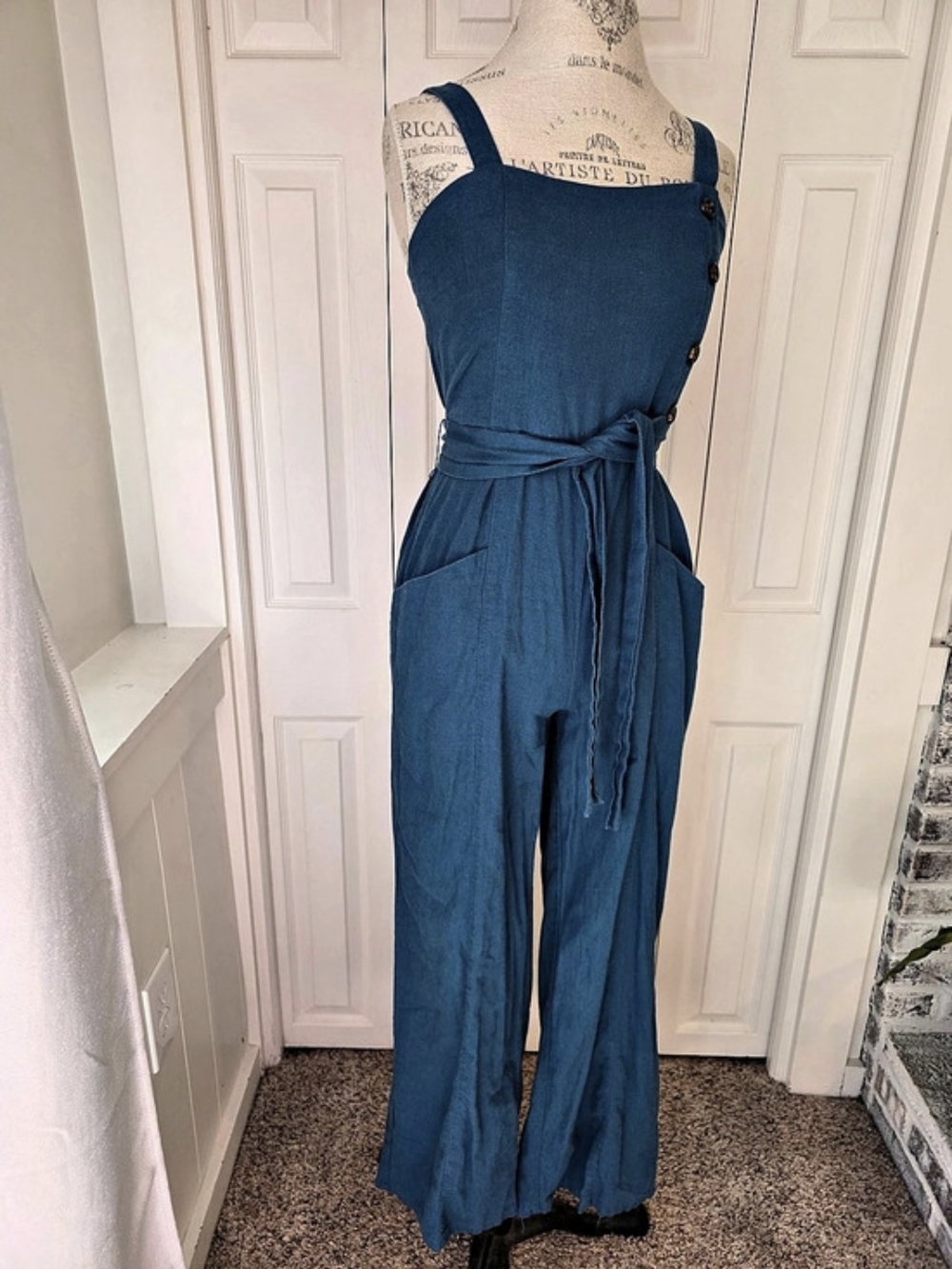Band Of Gypsies Linen Blend Blue Wide-Leg Jumpsuit X- Small